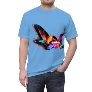 Unisex Cut & Sew Hummingbird Landing Light Blue Tee (AOP 1)