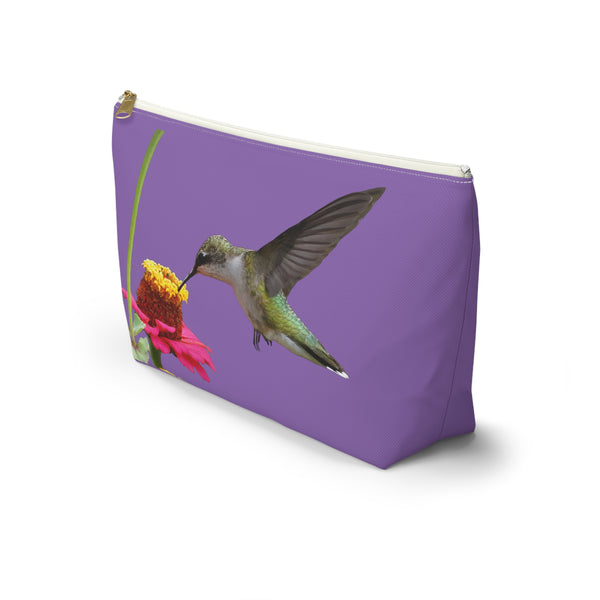 Hummingbird Zinnia Sip Day Purple Accessory Pouch w T-bottom