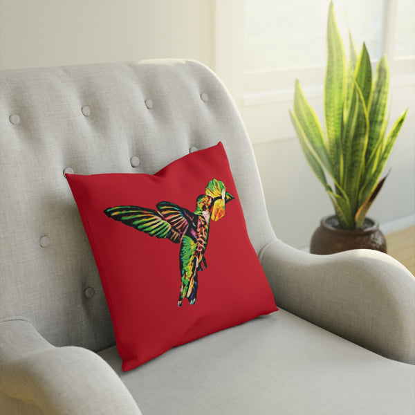 Hummingbird Emerald Sip Red Cushion