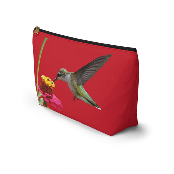 Hummingbird Zinnia Sip Red Accessory Pouch w T-bottom