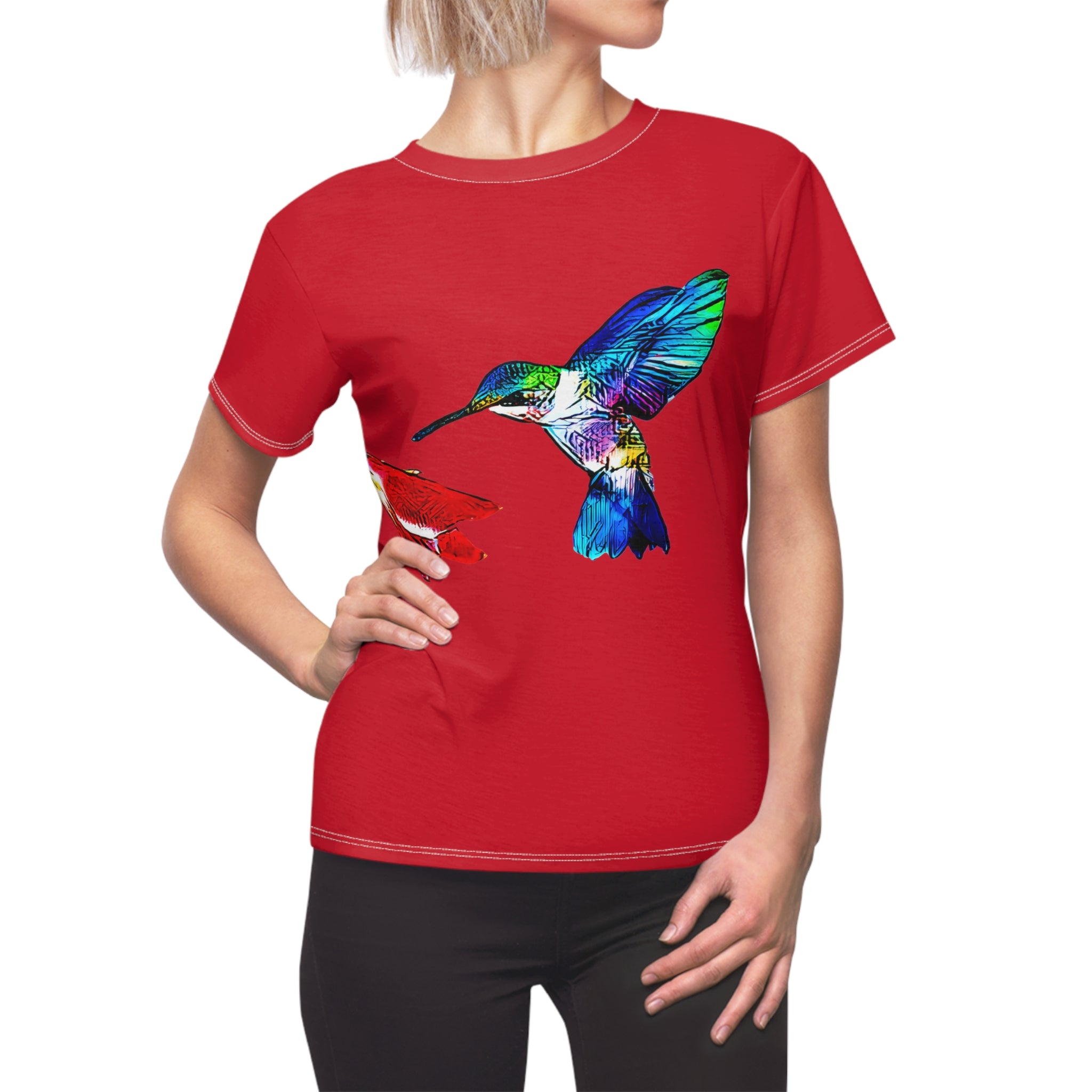 Women's Cut & Sew Hummingbird Sweet Red Tee (AOP 1)