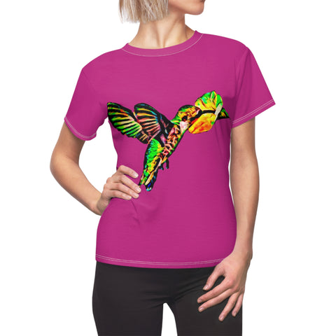 Women's Cut & Sew Hummingbird Emerald Neat Pink Tee (AOP 1)