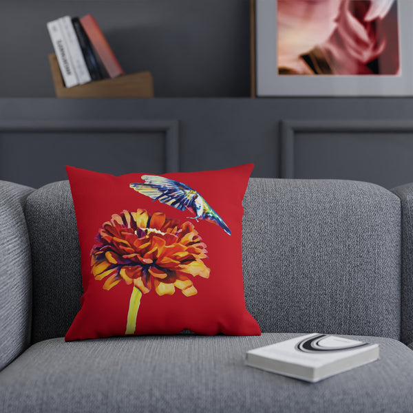 Hummingbird Wings Up Red Cushion