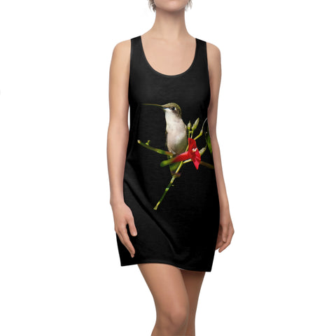 Hummingbird Red Bloom Yellow Women's Cut & Sew Racerback Dress (AOP)