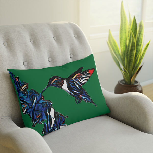 Hummingbird Blue Stick Green Cushion