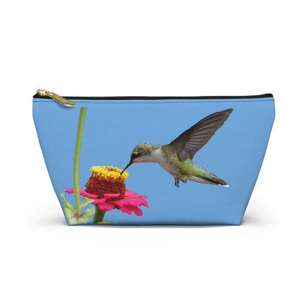 Hummingbird Zinnia Sip Light Blue Accessory Pouch w T-bottom