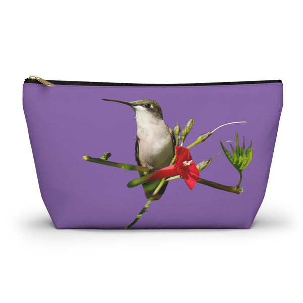 Hummingbird Red Bloom Day Purple Accessory Pouch w T-bottom