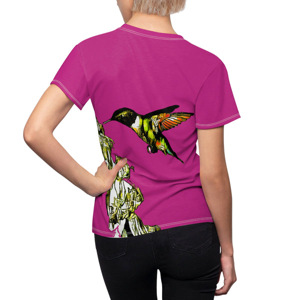 Women's Cut & Sew Hummingbird Stick Neat Pink Tee (AOP 1)