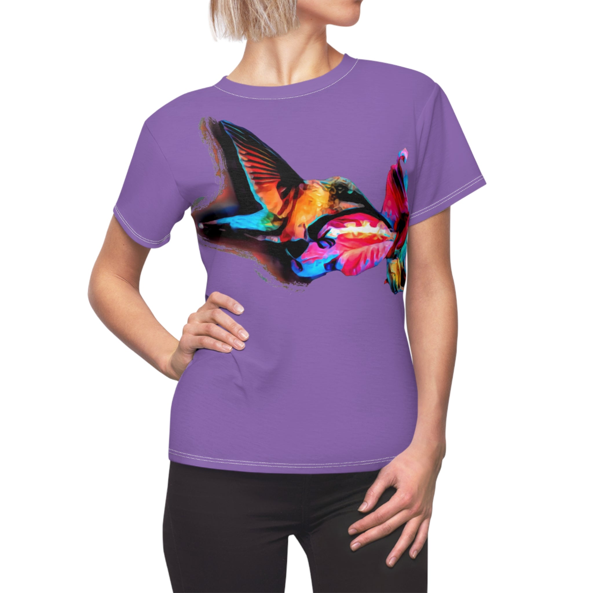 Women's Cut & Sew Hummingbird Landing Purple Tee (AOP 1)