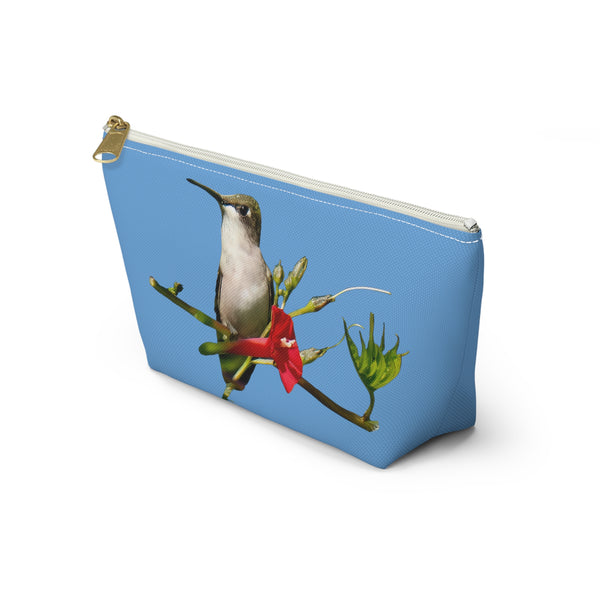 Hummingbird Red Bloom Light Blue Accessory Pouch w T-bottom