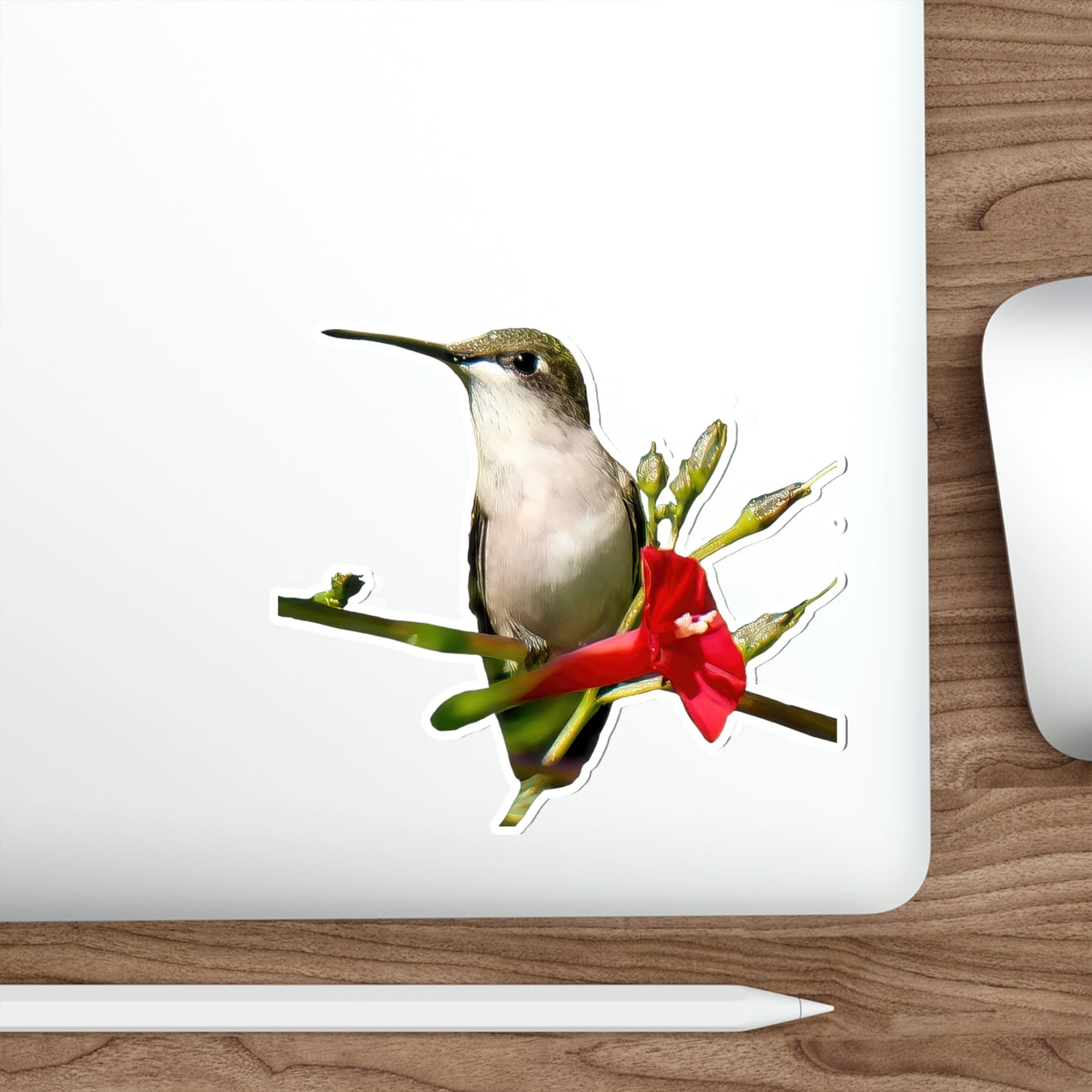 Hummingbird Red Bloom Die-Cut Stickers
