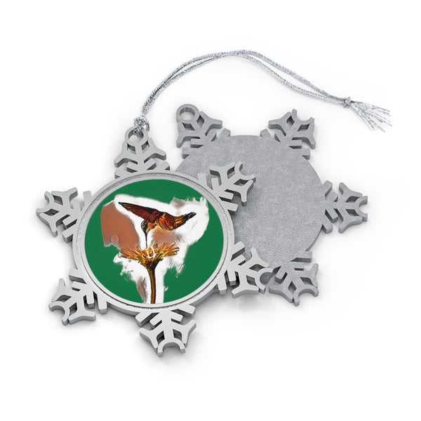 Hummingbird Flame Pewter Green Snowflake Ornament