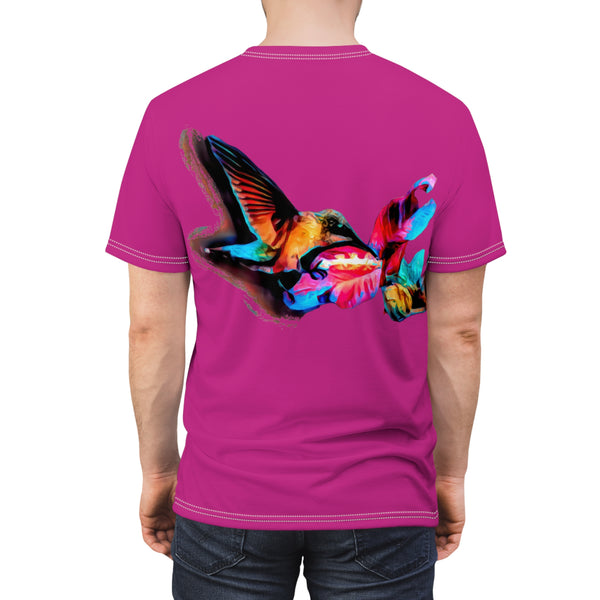 Unisex Cut & Sew Hummingbird Landing Neat Pink Tee (AOP 1)