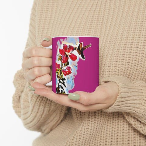 Hummingbird Red Rosa Neat Pink Ceramic Mug 11oz