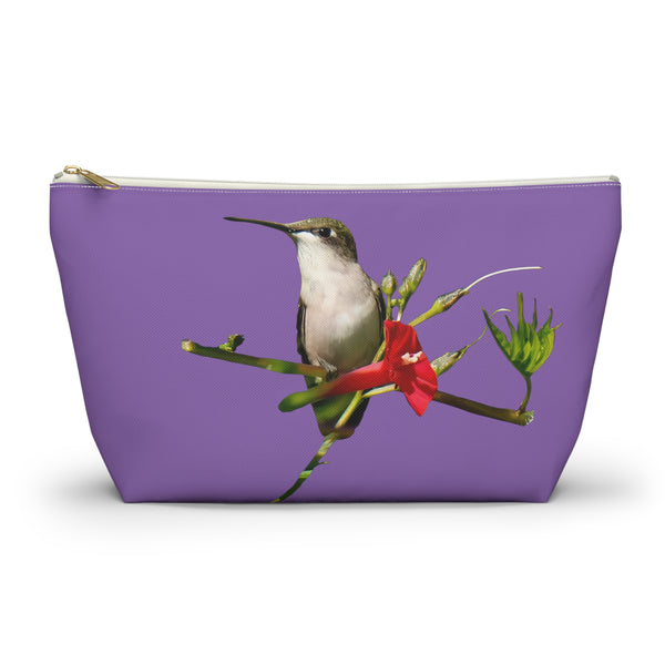 Hummingbird Red Bloom Day Purple Accessory Pouch w T-bottom