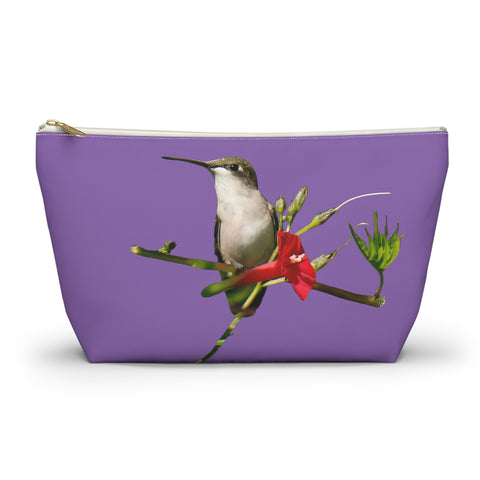 Hummingbird Red Bloom Day Purple Accessory Pouch w T-bottom