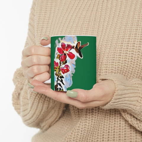 Hummingbird Red Rosa Green Ceramic Mug 11oz