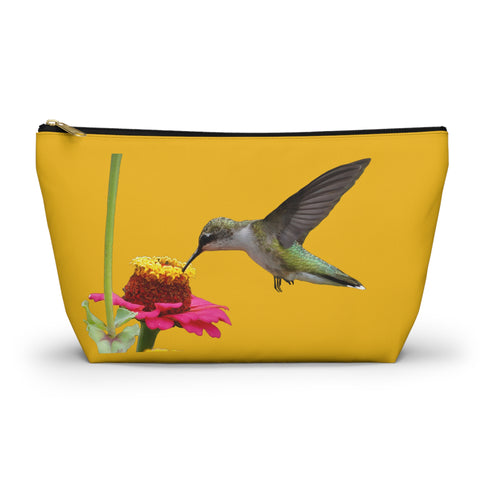 Hummingbird Zinnia Sip Yellow Accessory Pouch w T-bottom