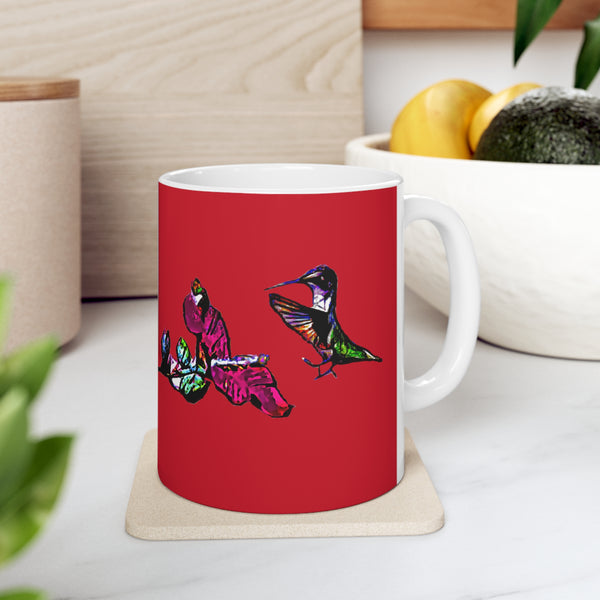 Hummingbird Bounce Light Red Ceramic Mug 11oz