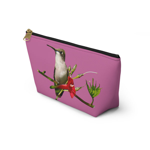 Hummingbird Red Bloom Neat Pink Accessory Pouch w T-bottom '