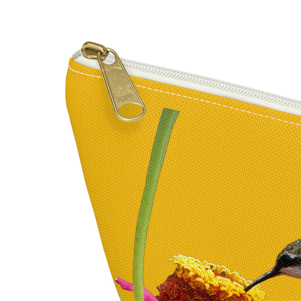 Hummingbird Zinnia Sip Yellow Accessory Pouch w T-bottom