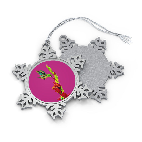 Hummingbird Gladiolus Pewter Neat Pink Snowflake Ornament