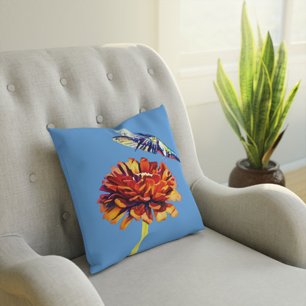 Hummingbird Wings Up Light Blue Cushion