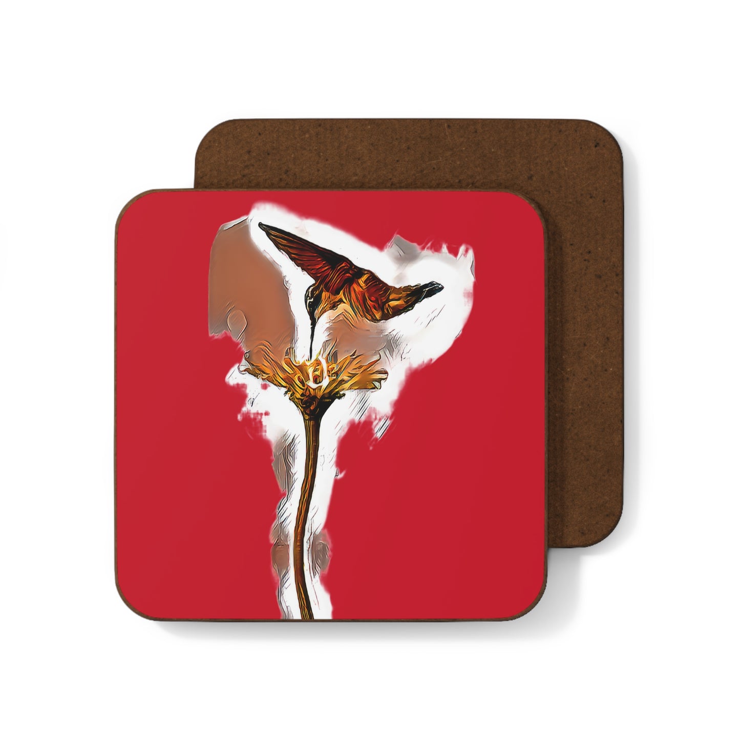 Hummingbird Flame Red Hardboard Back Coaster