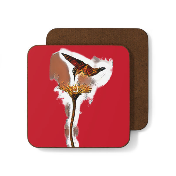 Hummingbird Flame Red Hardboard Back Coaster