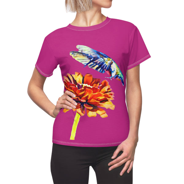 Women's Cut & Sew Hummingbird Wings Up Neat Pink Tee (AOP 1)