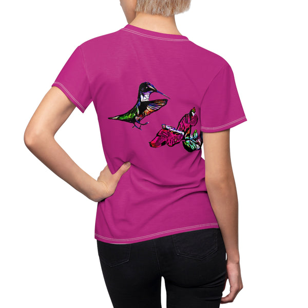 Women's Cut & Sew Hummingbird Bounce  Neat Pink Tee (AOP 1)