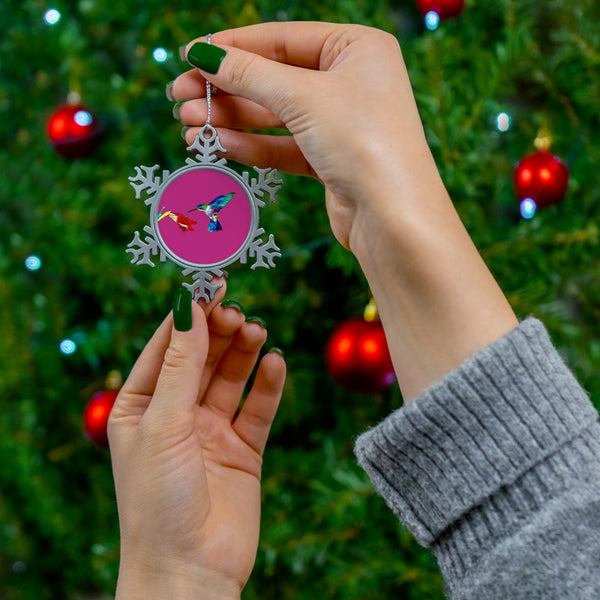 Hummingbird Sweet Pewter Neat Pink Snowflake Ornament