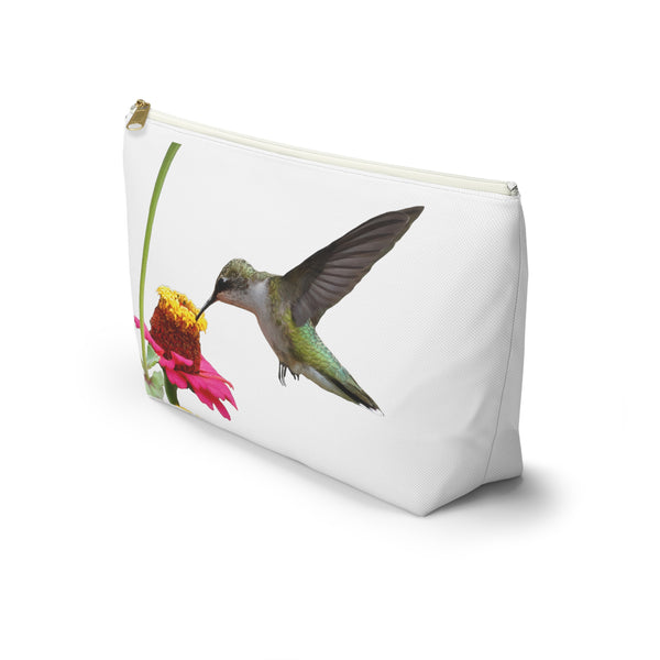 Hummingbird Zinnia Sip White Accessory Pouch w T-bottom