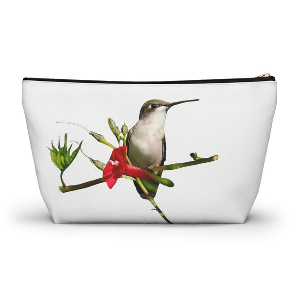 Hummingbird Red Bloom White Accessory Pouch w T-bottom