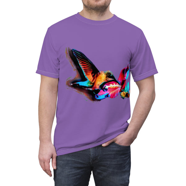 Unisex Cut & Sew Hummingbird Landing Purple Tee (AOP 1)