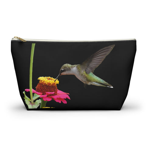 Hummingbird Zinnia Sip Black Accessory Pouch w T-bottom