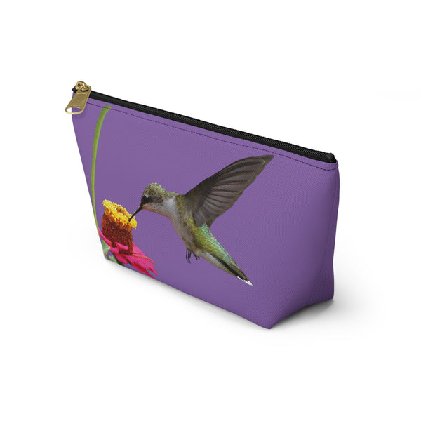 Hummingbird Zinnia Sip Day Purple Accessory Pouch w T-bottom