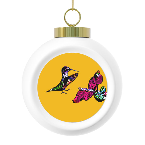 Hummingbird Bounce Yellow Ball Ornament