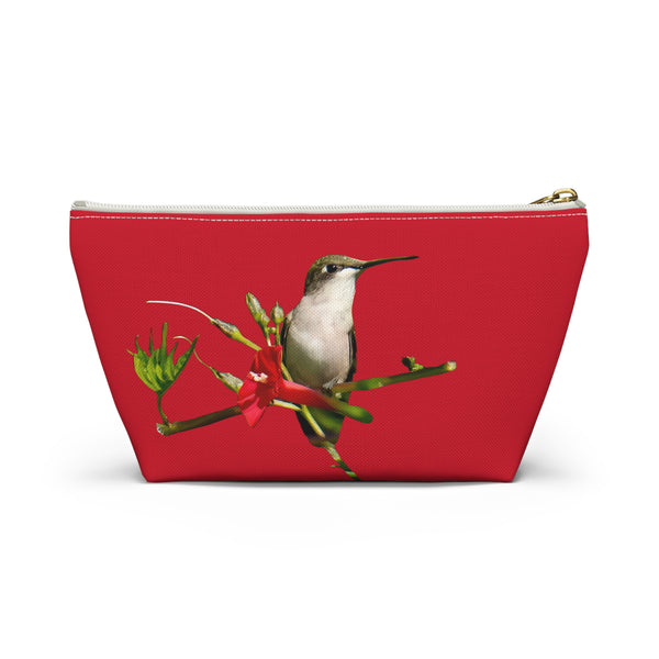 Hummingbird Red Bloom Red Accessory Pouch w T-bottom