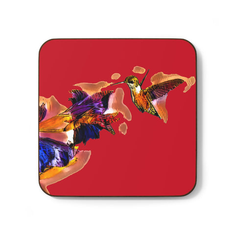 Hummingbird Violet Red Hardboard Back Coaster