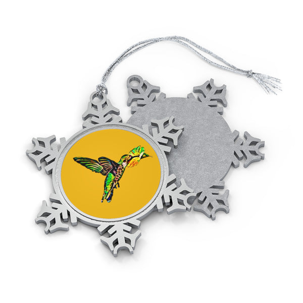 Hummingbird Emerald Sip Pewter Yellow Snowflake Ornament