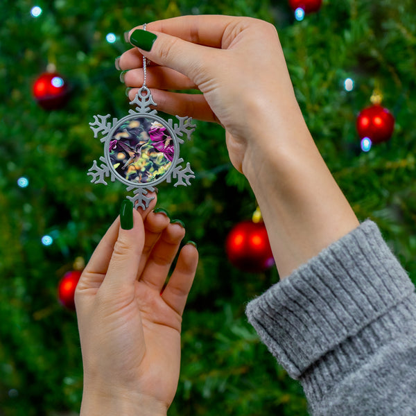 Hummingbird Purple Flyer Pewter Snowflake Ornament