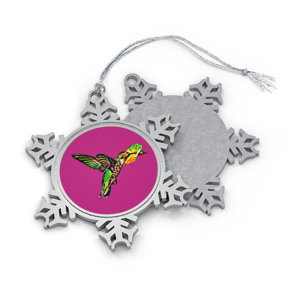 Hummingbird Emerald Sip Pewter Neat Pink Snowflake Ornament