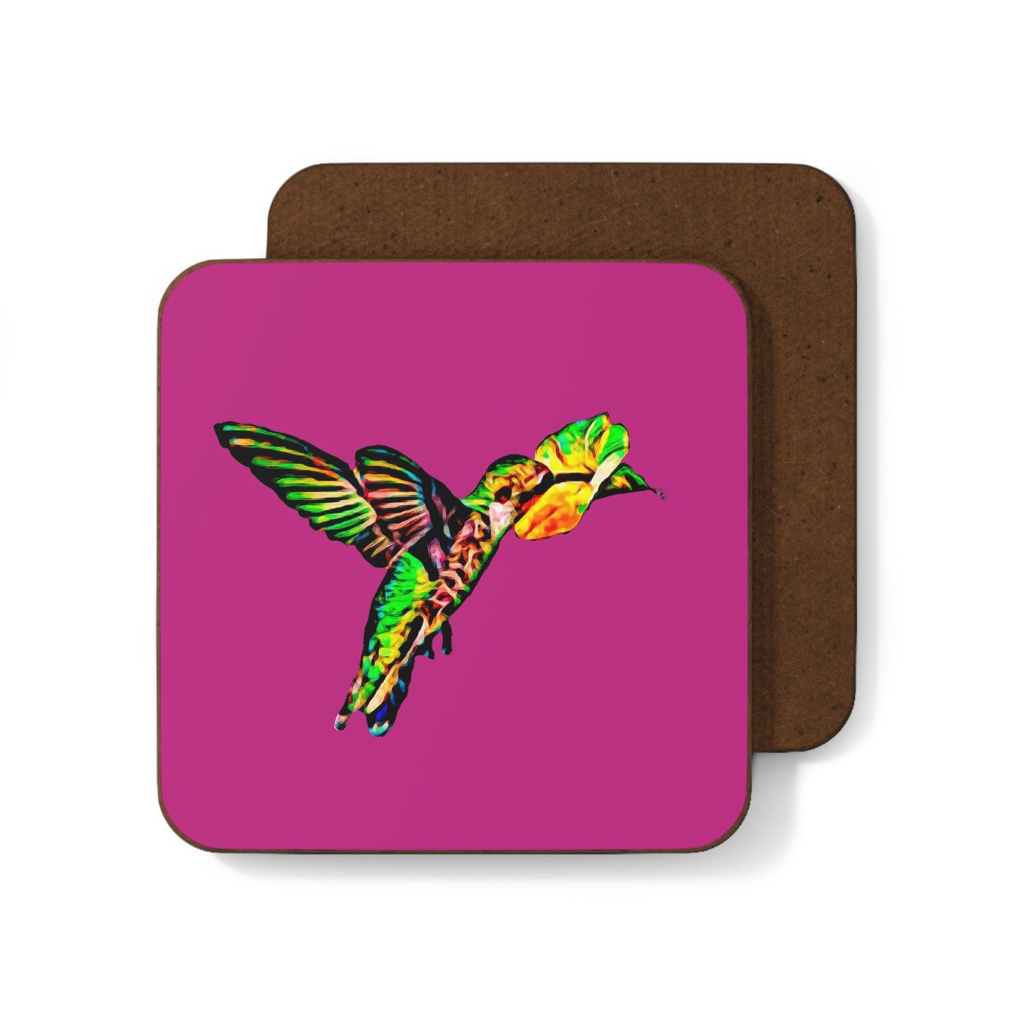 Hummingbird Emerald Sip Neat Pink Hardboard Back Coaster