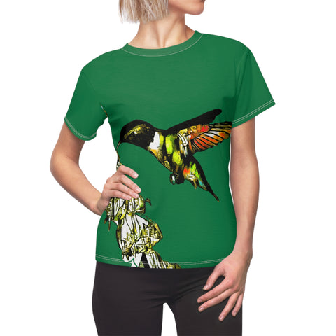 Women's Cut & Sew Hummingbird Stick Green Tee (AOP 1)