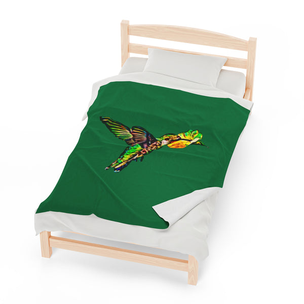 Hummingbird Emerald Sip Green Velveteen Plush Blanket