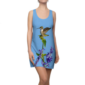 Hummingbird Lookout Light Blue Women's Cut & Sew Racerback Dress (AOP)