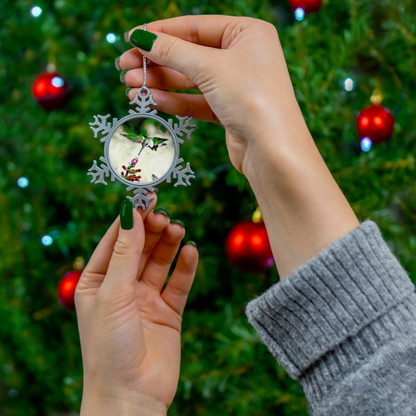 Hummingbird Emerald Flyer Pewter Snowflake Ornament