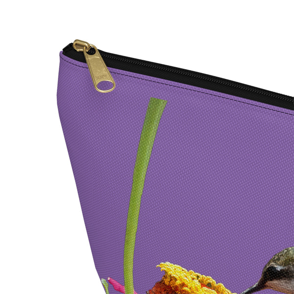 Hummingbird Zinnia Sip Day Purple Accessory Pouch w T-bottom