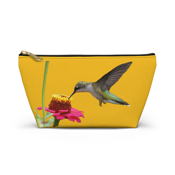 Hummingbird Zinnia Sip Yellow Accessory Pouch w T-bottom